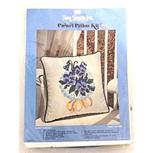 Vintage SEW SIMPLE “Pansy Nosegay” Crewel Pillow Kit CRP 7009 New 14” Floral USA